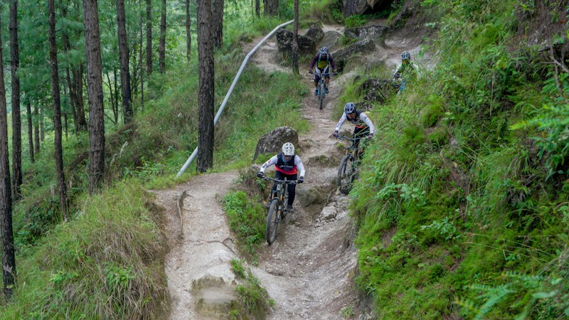 Mountain bike rider on a trail used as the replay viewport